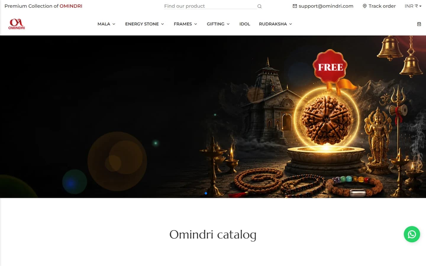 Omindri storefront with Rudraksha and spiritual wellness products